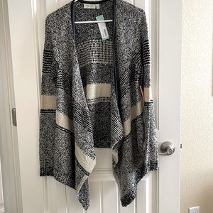 RD Style Laurel Faux Leather Trim Draped Cardigan, Black, L